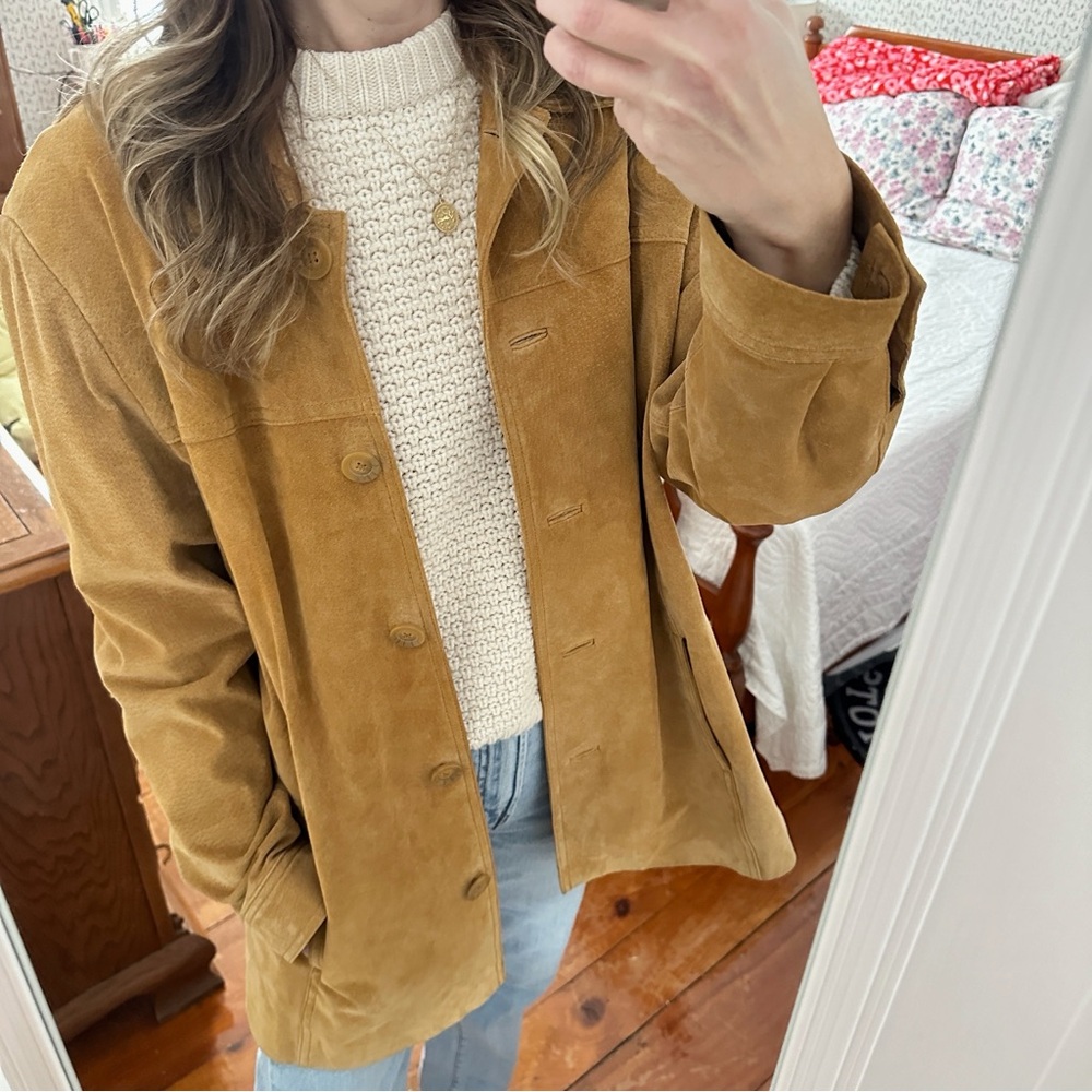 Women's Suede Button-Front Jacket in Camel